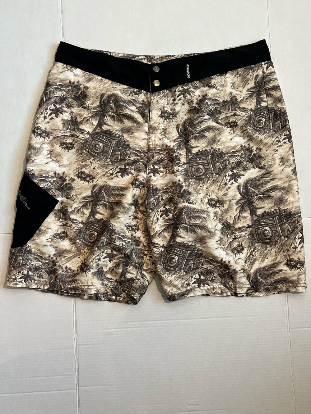 Maui and Sons Black Logo Swim Trunks with Light Cream Lining